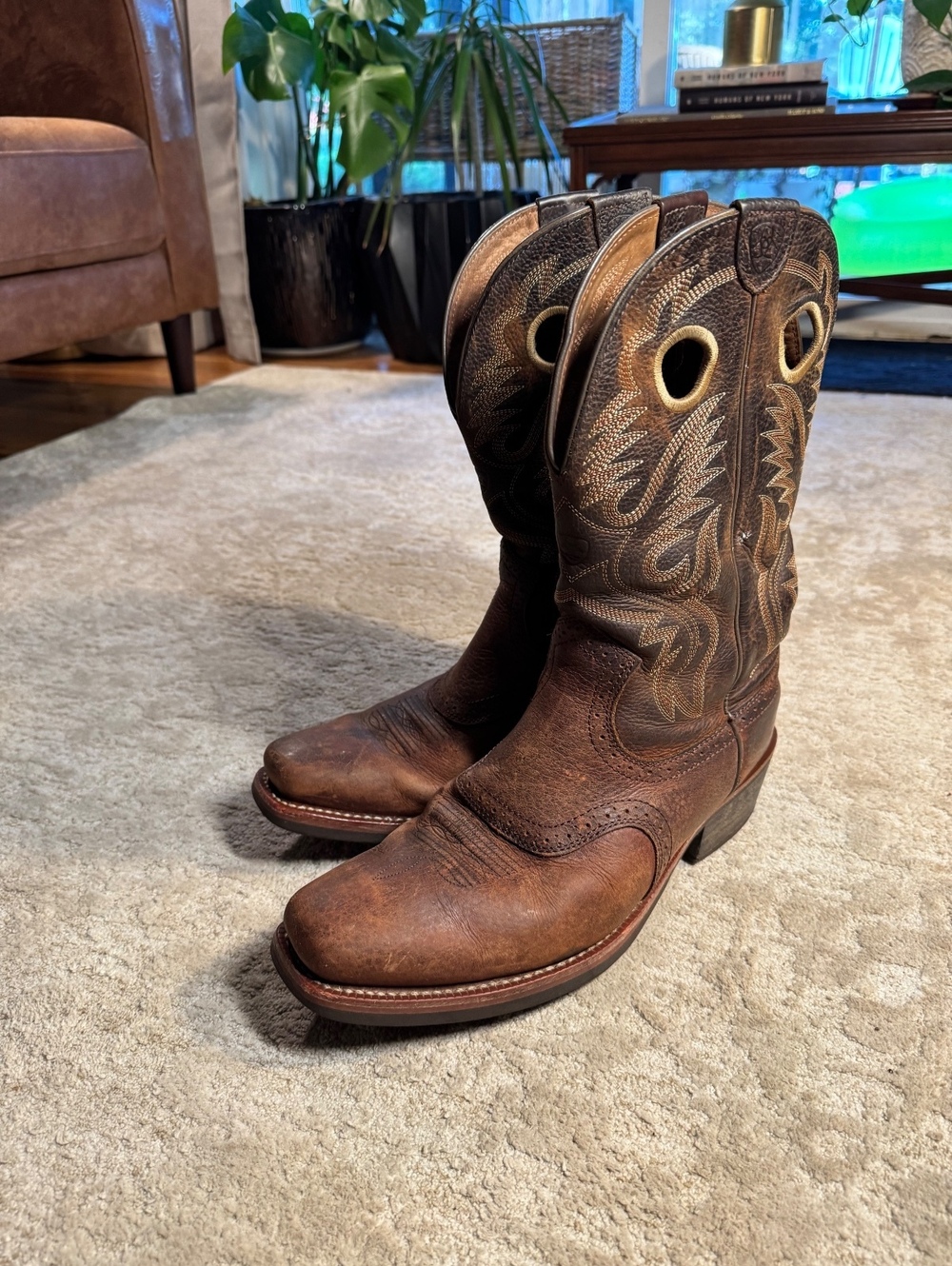Ariat Brown Leather Western Cowboy Boots Size 12 Wide